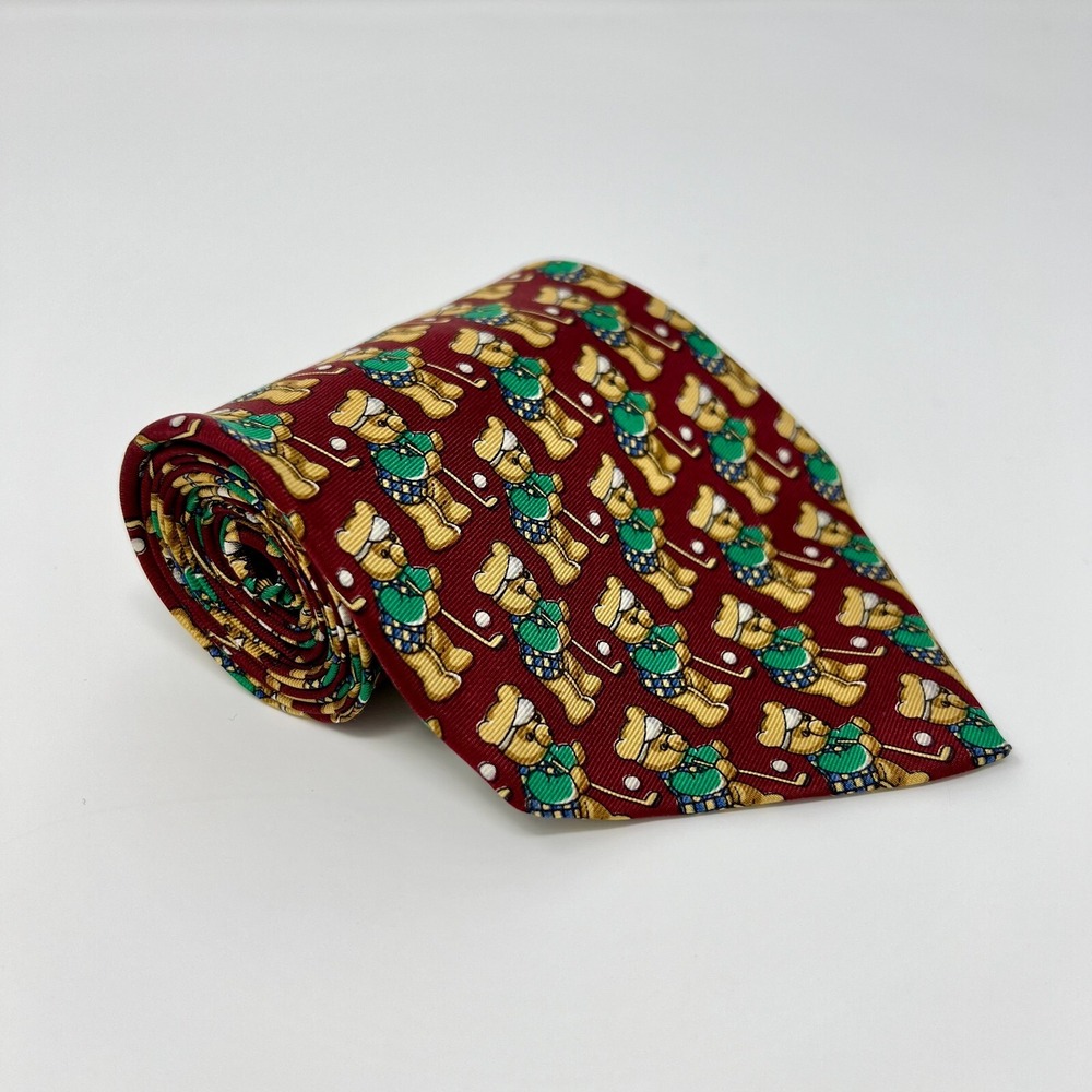Sterling & Hunt Premier Men's Tie Woven 100% Silk Golfing Bears Necktie